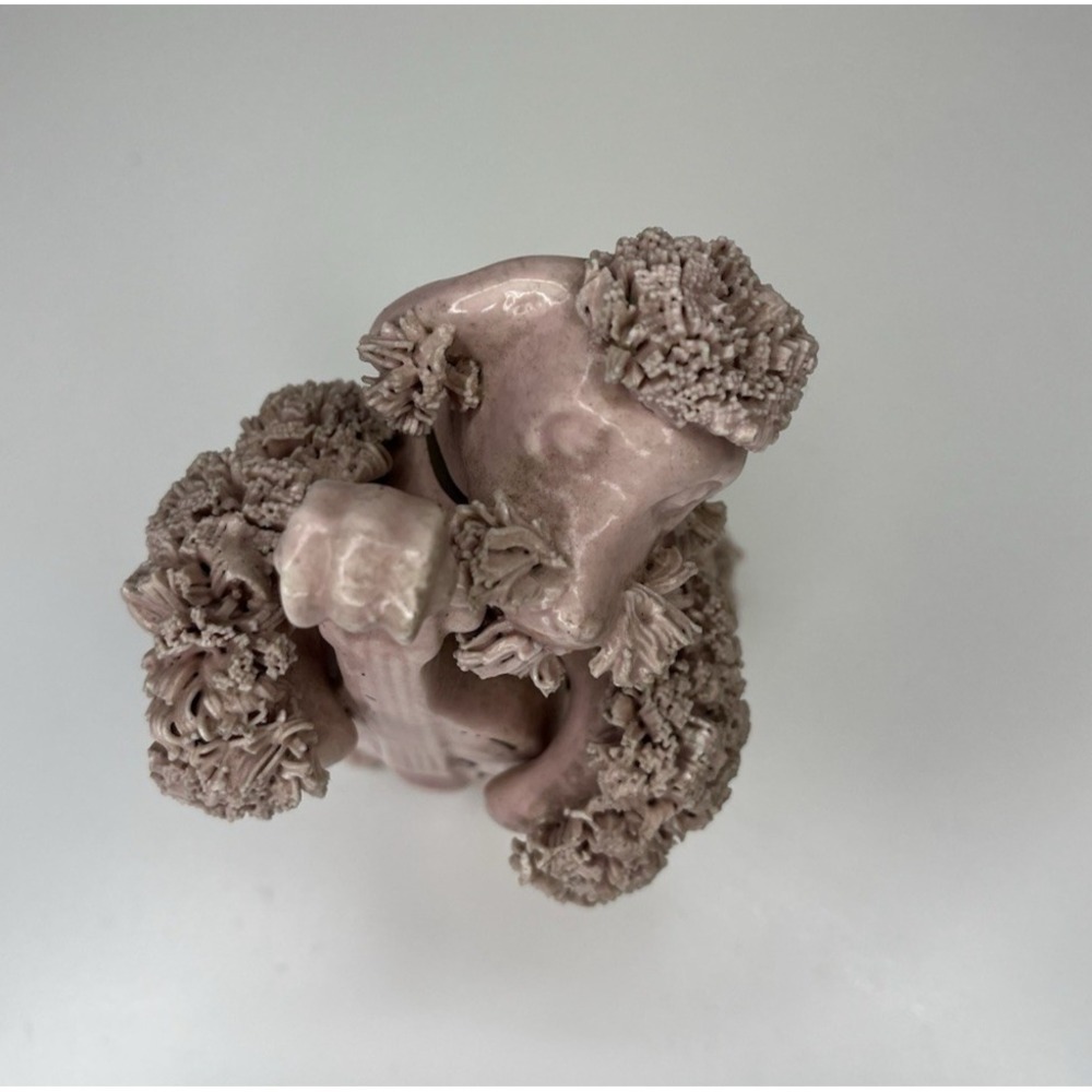 Vintage Pink Spaghetti Poodle Figurine Playing Cello Instrument Dog Puppy Rare - Picture 7 of 9